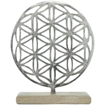 Fleur de vie en métal sur socle en bois de manguier H 28 cm