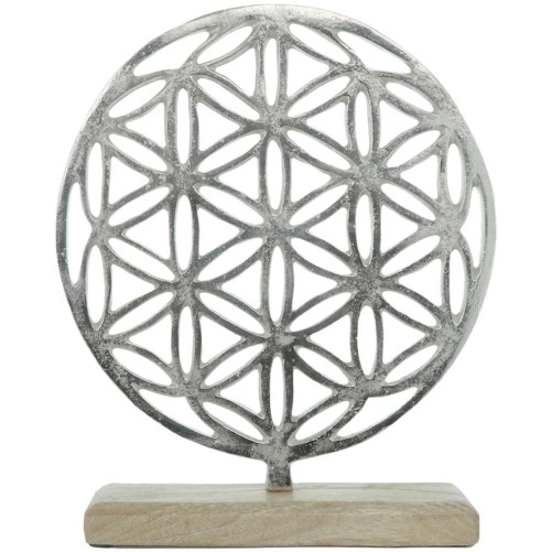 Fleur de vie en métal sur socle en bois de manguier H 28 cm