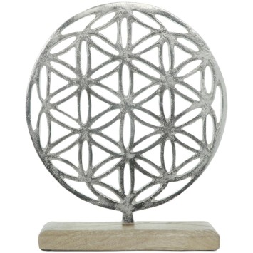 Fleur de vie en métal sur socle en bois de manguier H 28 cm