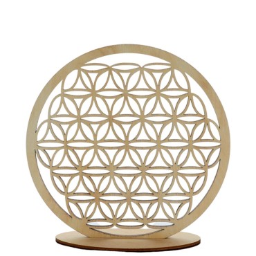 Support Fleur de vie en bois naturel socle diamètre 20 cm.