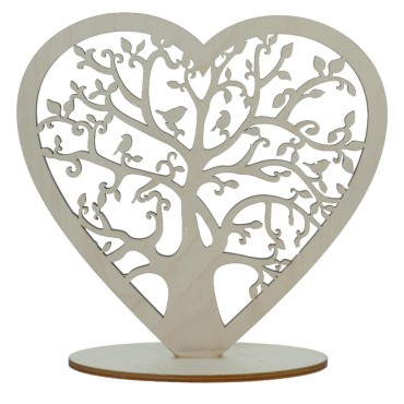 Arbre de vie forme coeur en bois sur socle H. 20 cm