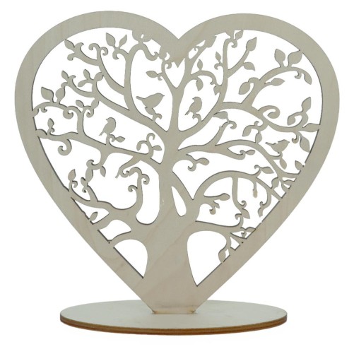 Arbre de vie forme coeur en bois sur socle H. 20 cm