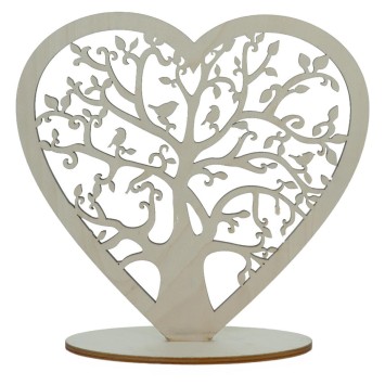 Arbre de vie forme coeur en bois sur socle H. 20 cm