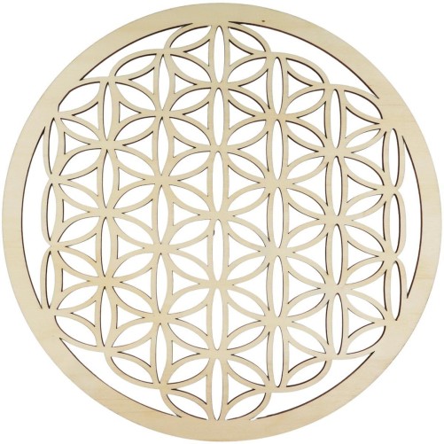 Suspension murale Fleur de vie en bois naturel Ø 30 cm.