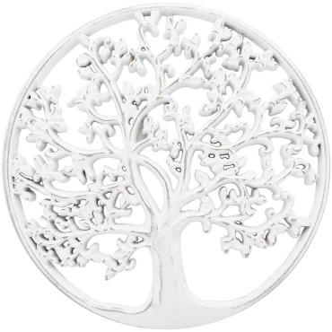 Suspension murale arbre de vie en bois naturel blanc Ø 29.5 cm.