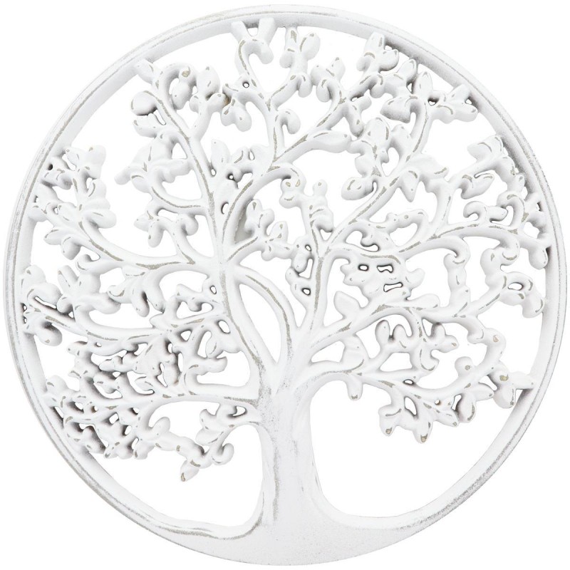 Suspension murale arbre de vie en bois naturel blanc Ø 29.5 cm.