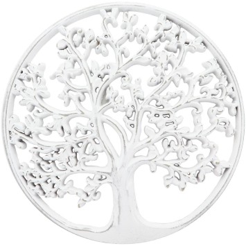 Suspension murale arbre de vie en bois naturel blanc Ø 29.5 cm.