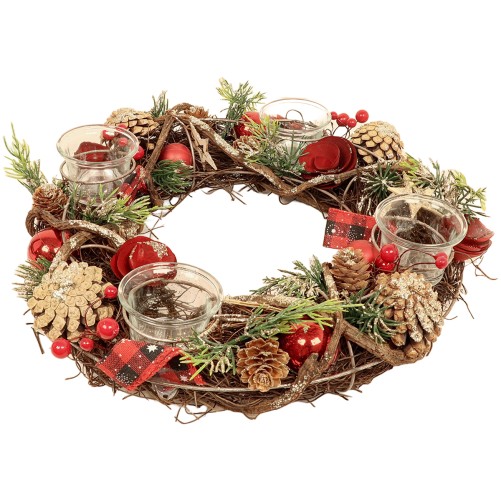 Couronne de l avent couleur rouge avec photophores pour bougies, Ø 34 cm
