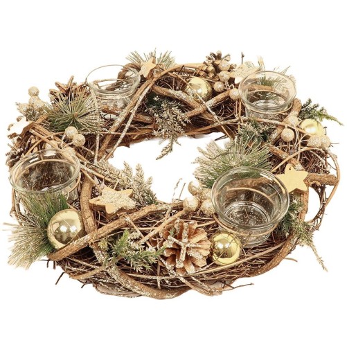 Couronne de l avent couleur dorée avec photophores pour bougies, Ø 34 cm