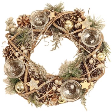 Couronne de l avent couleur dorée avec photophores pour bougies, Ø 34 cm
