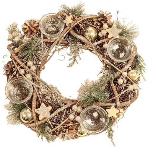 Couronne de l avent couleur dorée avec photophores pour bougies, Ø 34 cm