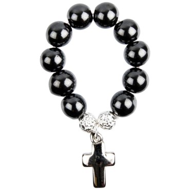 Dizainier sur elastique en hematite -Oslash- 7 mm- croix metal-