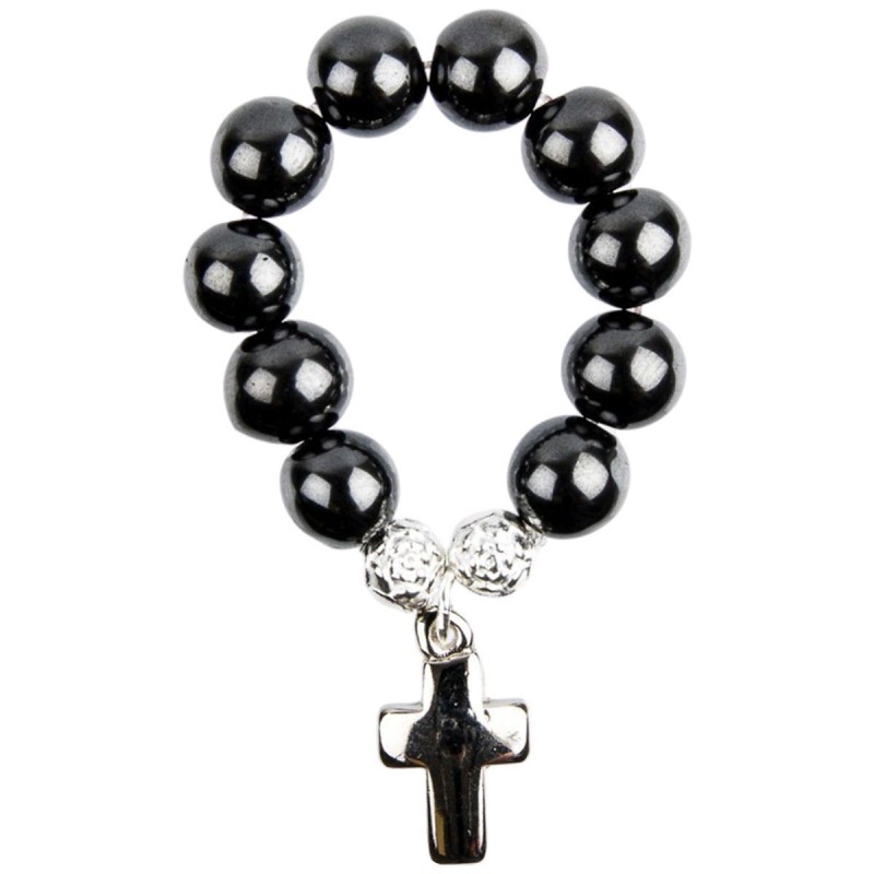 Dizainier sur elastique en hematite -Oslash- 7 mm- croix metal-