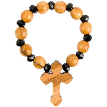 Dizainier sur élastique en bois d olivier- facette Ø. 5 mm- croix orthodoxe.