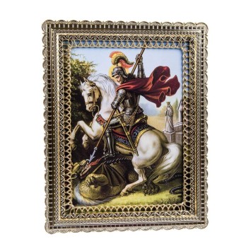 Cadre couleur dorée bord dentelle en plastique H. 28,2 x 22,2 cm avec image, plusieurs saints.