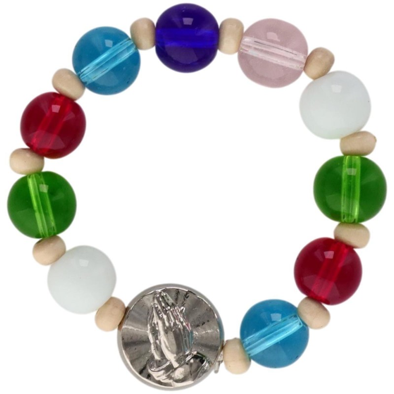 Dizainier sur élastique grains en verre multicolore Ø 8 mm avec résine de la Vierge Miraculeuse