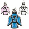 Médaille forme ange métal couleur argentée Ø 1 cm, émaillée plusieurs couleurs.