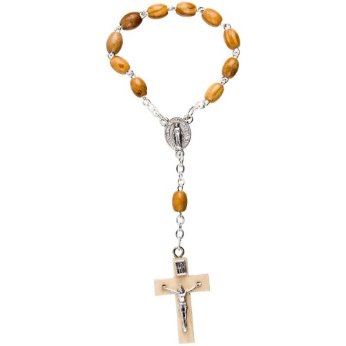 Dizainier sur chaine en bois d olivier ovale Ø 7 mm, croix bois avec Christ.