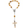 Dizainier sur chaine en bois d olivier ovale Ø 7 mm, croix bois avec Christ.