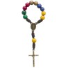Dizainier des missions sur corde marron, grains bois Ø 6 mm, croix avec Christ