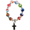 Dizainier sur élastique en verre style Murano multicolore Ø 7 mm croix en métal.