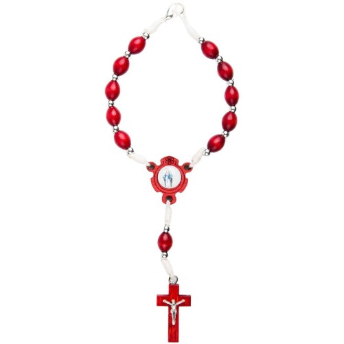 Dizainier sur corde en bois rouge Ø 7 mm, fermoir, résine VM croix bois avec Christ.