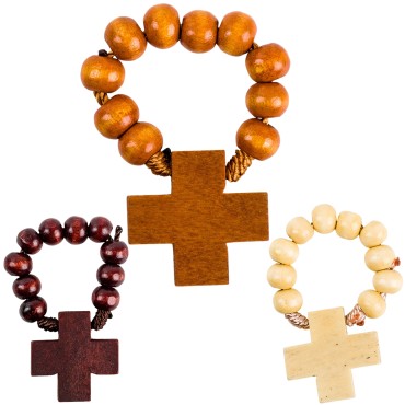 Dizainier en bois sur corde, perles Ø 7 mm, croix en bois, différentes couleurs.
