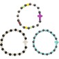 Bracelet sur élastique grains bois de santal et turquoise synthétique, Ø 6 mm avec croix.