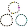 Bracelet sur élastique grains bois de santal et turquoise synthétique, Ø 6 mm avec croix.
