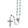 Chapelet grains ovales en bois, Ø 8 mm, chaine couleur argentee, longueur au cœur 36 cm, croix avec Christ.
