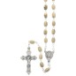 Chapelet grains ovales en bois, Ø 8 mm, chaine couleur argentee, longueur au cœur 36 cm, croix avec Christ.