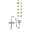 Chapelet grains ovales en bois, Ø 8 mm, chaine couleur argentee, longueur au cœur 36 cm, croix avec Christ.