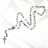 Chapelet grains ovales en bois, Ø 8 mm, chaine couleur argentee, longueur au cœur 36 cm, croix avec Christ.