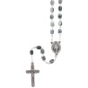 Chapelet grains ovales en bois, Ø 8 mm, chaine couleur argentee, longueur au cœur 36 cm, croix avec Christ.