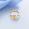 Bague reglable double cœur avec croix au centre en acier inoxydable doree.
