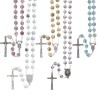 Chapelet grains en bois ronds, Ø 8 mm, chaine couleur argentee, longueur au cœur 36 cm, croix avec Christ differentes couleurs