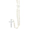 Chapelet sur corde grains en pierre synthetique Ø 8 mm, longueur au cœur 24 cm, croix avec Christ. Livre en boite.