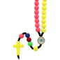 Chapelet pour enfant avec grains en gomme, couleurs fluo mission sur corde avec fermoir et résine de la VM. Ø 7 mm et croix