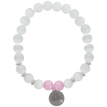 Bracelet sur elastique grains pierre couleur assortie Ø 7 mm, medaille metal arbre de vie.