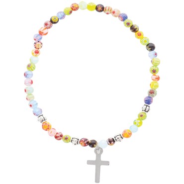 Bracelet sur elastique multicolore Ø 4 mm, avec croix metal.
