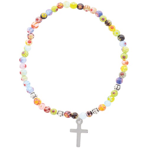 Bracelet sur elastique multicolore Ø 4 mm, avec croix metal.