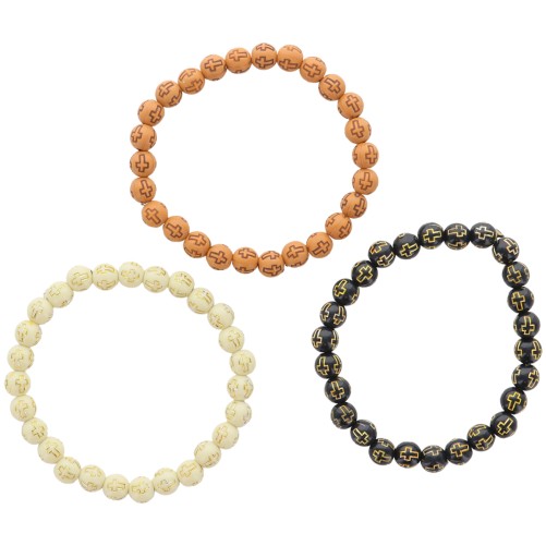 Bracelet sur elastique imitation bois 3 couleurs Ø 7 mm. LOT DE 12