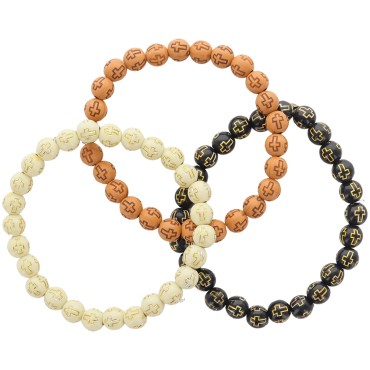 Bracelet sur elastique imitation bois 3 couleurs Ø 7 mm. LOT DE 12