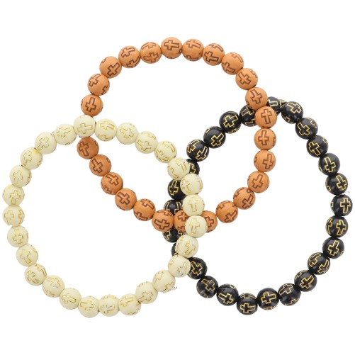 Bracelet sur elastique imitation bois 3 couleurs Ø 7 mm. LOT DE 12