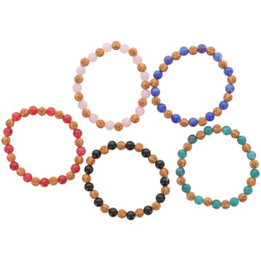 Bracelet sur elastique grains plastique imitation bois et couleur assortie Ø 7 mm. LOT DE 10
