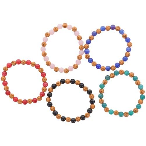 Bracelet sur elastique grains plastique imitation bois et couleur assortie Ø 7 mm. LOT DE 10