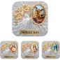 Plaque auto forme carrée en alu striée H.3.5 cm avec rose avec résines. Disponible avec différents Saints.