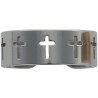 Bague ajustable de couleur argentee en acier inoxydable pour femme avec croix ajourees.