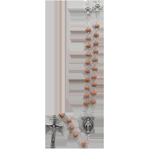 Chapelet grains rond en bois à 3 mm- pater avec l’Esprit Saint- Longueur jusqu'au coeur 28 cm- croix avec Christ-