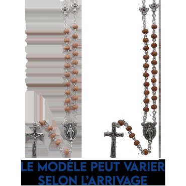 Chapelet grains rond en bois à 3 mm- pater avec l’Esprit Saint- Longueur jusqu'au coeur 28 cm- croix avec Christ-